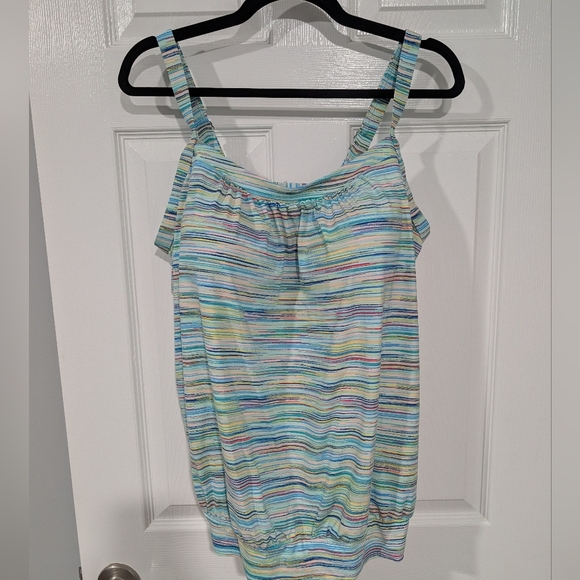 NWOT Lands' End Multicolor Striped Blouson Tankini Swim Top in Size 16DD - Picture 1 of 10
